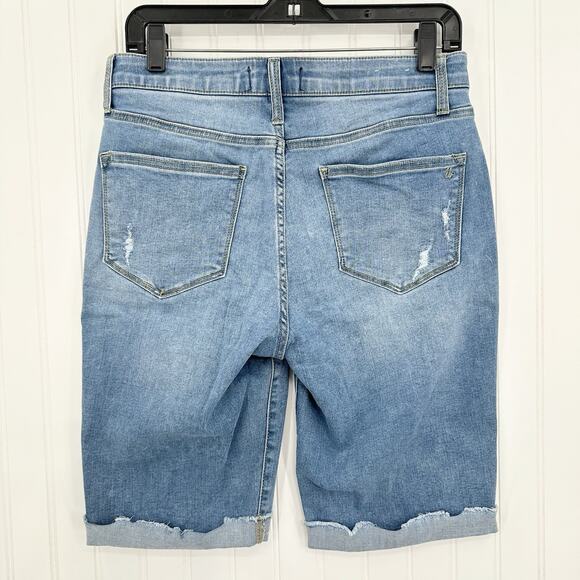 Lularoe Shorts 30 US 10 12 Skinny Bermuda Cuffed Blue Denim Tummy Panel EUC - Picture 2 of 9